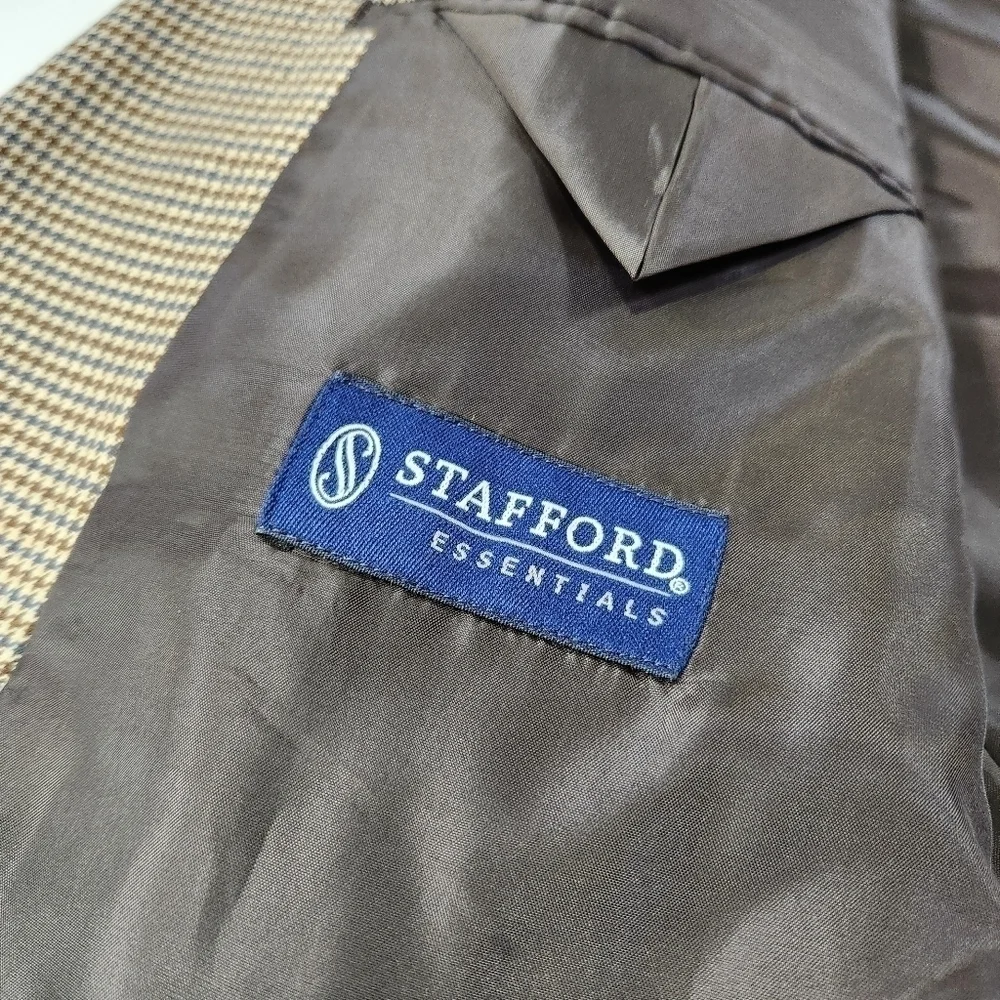 Stafford Essintials Mens Two Button Blazer Brown Sport Coat Suit Jacket Size 44L - Picture 7 of 12